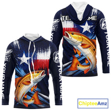 Load image into Gallery viewer, Personalized Redfish Long Sleeve Performance Fishing Shirts, Hooded Redfish Custom Texas Fishing Jersey NHT503