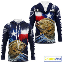 Load image into Gallery viewer, Personalized Flounder Long Sleeve Performance Fishing Shirts, Hooded Flounder Custom Texas Fishing Jersey NHT504