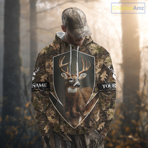 Deer Hunting Full Forest Camo 3D Printing Custom Name Shirts, Whitetail Deer Hunting Shirts NHT189
