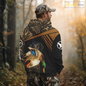 Black Mallard Duck Hunting Shirt With Black Lab Dog, Personalized Hunting Clothes NHT193