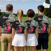 Load image into Gallery viewer, Funny Pink Flamingo Pattern Green Tropical Golf Polo Shirt For Men, Custom Flamingo Golf Shirt For Team NHT654