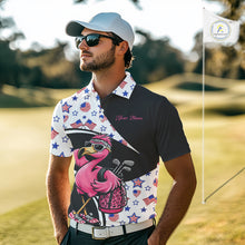 Load image into Gallery viewer, Funny Pink Flamingo Pattern American Flag Golf Polo Shirt For Men, Custom Flamingo Golf Shirt For Team NHT655