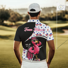 Load image into Gallery viewer, Funny Pink Flamingo Pattern American Flag Golf Polo Shirt For Men, Custom Flamingo Golf Shirt For Team NHT655
