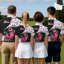 Load image into Gallery viewer, Funny Pink Flamingo Pattern American Flag Golf Polo Shirt For Womens, Custom Flamingo Golf Shirt For Team NHT655