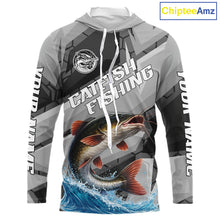 Load image into Gallery viewer, Gray Camo Custom Catfish Fishing Shirts Long Sleeve, Catfish Fishing Jerseys For Men NHT445
