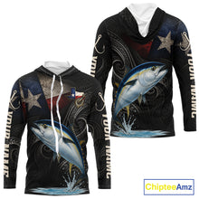Load image into Gallery viewer, Personalized Texas Tuna Hooded Fishing Shirt – Custom Name Angler Apparel For Fishermen