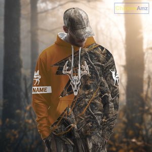 Beautiful Deer Hunting Orange Camo Deer Skull Full Printing Custom Name Shirts Hunting Gifts NHT199