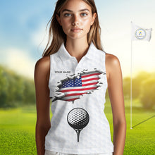 Load image into Gallery viewer, American Flag Personalized Golf Pattern Ball Womens Sleeveless Polo Shirts Patriotic Golf Shirts For Mens NHT676