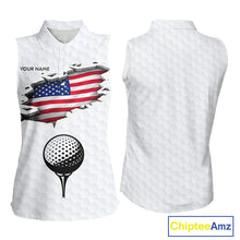 Load image into Gallery viewer, American Flag Personalized Golf Pattern Ball Womens Sleeveless Polo Shirts Patriotic Golf Shirts For Mens NHT676