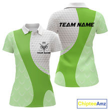 Load image into Gallery viewer, White And Green Golf Clubs Custom Name, Team Name Mens Golf Polo Shirts Team Womens Golf Tops NHT690