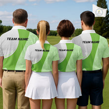 Load image into Gallery viewer, White And Green Golf Clubs Custom Name, Team Name Mens Golf Polo Shirts Team Womens Golf Tops NHT690