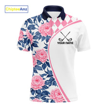 Load image into Gallery viewer, Personalized Pink Tropical Flower Mens Golf Tops Custom Team Golf Shirts, Familly Team Shirt NHT699