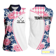 Load image into Gallery viewer, Personalized Pink Tropical Flower Womens Sleeveless Golf Tops Custom Team Golf Shirts, Familly Team Shirt NHT699