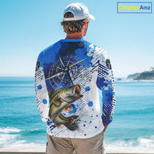Load image into Gallery viewer, Blue Camo Custom Largemouth Bass Compass Long Sleeve Tournament Fishing Shirts NHT527