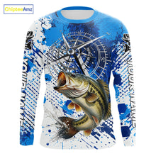 Load image into Gallery viewer, Blue Camo Custom Largemouth Bass Compass Long Sleeve Tournament Fishing Shirts NHT527