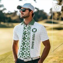 Load image into Gallery viewer, White &amp; Green Irish Argyle Mens Golf Polo Shirt St Patrick Day For Family Team Shirt  NHT724
