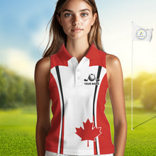 Load image into Gallery viewer, Personalized Canada Flag Sleeveless Womens  Golf Shirts Golf Polo Shirts For Women Patriotic Golf Tops NHT734