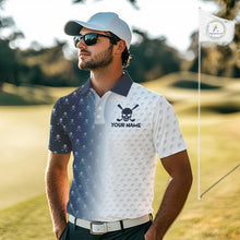 Load image into Gallery viewer, Personalized Skull Mens Golf Polo Shirt Custom Team Name Golf Ball Pattern Polo 