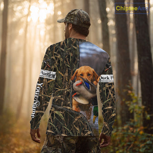 Duck Hunting Waterfowl Camouflage Shirt Yellow Labrador Retriever, Custom Name Hunting Gift NHT126
