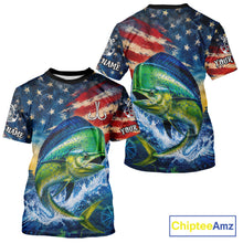Load image into Gallery viewer, Mahi Mahi Short Sleeve T-Shirt American Flag 3D All Over Print Long Sleeve Performance Apparel For Men 