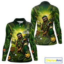 Load image into Gallery viewer, Custom Green Funny Sloth Tropical Womens Golf Polo Shirts, Golf Team Jersey For Women NHT927