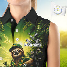 Load image into Gallery viewer, Custom Green Funny Sloth Tropical Womens Sleeveless Golf Polo Shirts, Golf Team Jersey For Women NHT927