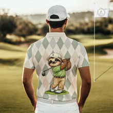 Load image into Gallery viewer, Personalized Sloth Golfer Polo Shirt Funny Golf Argyle Pattern Custom Name Golf Lover Gift 