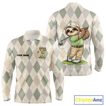 Load image into Gallery viewer, Personalized Sloth Golfer Polo Shirt Funny Golf Argyle Pattern Custom Name Golf Lover Gift 