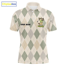 Load image into Gallery viewer, Personalized Raccoon Golfer Polo Shirt Funny Golf Argyle Pattern Custom Name Golf Lover Gift 