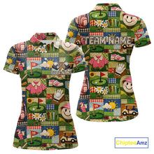 Load image into Gallery viewer, Funny Golf Patchwork Polo Shirt For Women, Personalized Womens Golf Polo Shirt, Vintage Quilt Golf Pattern NHT577