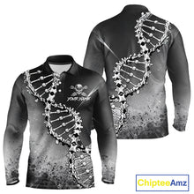Load image into Gallery viewer, Custom Black Grey Mens Golf Polo Shirt DNA Skull Design, Personalized Name Golf Shirt, Golf Team Shirt NHT793