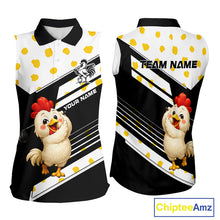 Load image into Gallery viewer, Funny Chicken Womens Sleeveless Golf Polo Shirt  Personalized Rooster Golfer Custom Name