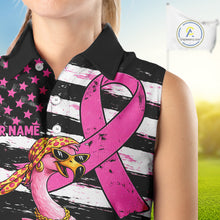 Load image into Gallery viewer, Pink Ribbon American Flag Flamingo Funny Women Golf Polo Shirts Custom Breast Cancer Awareness NHT798