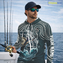 Load image into Gallery viewer, Marlin Fishing Hooded  Long Sleeve Shirt Ocean Wave Compass Design, UV Protection Performance Fishing Apparel NHT613