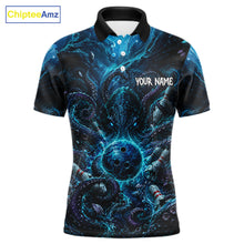 Load image into Gallery viewer, Custom Blue Kraken Bowling Jersey for Men | Personalized Team Polo &amp; 1/4 Zip