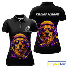 Load image into Gallery viewer, Retro Synthwave Golden Retriever Womens Golf Polo Shirt - Funny Dog Dad Golfing Apparel