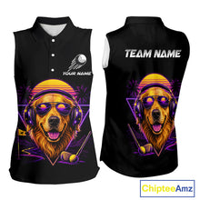 Load image into Gallery viewer, Retro Synthwave Golden Retriever Womens Sleeveless Golf Polo Shirt - Funny Dog Dad Golfing Apparel