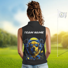 Load image into Gallery viewer, Personalized Golden Retriever Golf Shirt, Neon Blue Cyberpunk Dog Womens Sleeveless Golf Polo Shirt