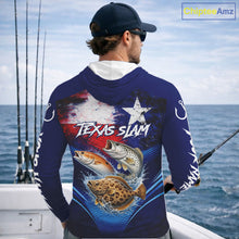 Load image into Gallery viewer, Texas Slam Redfish, Trout, Flounder Custom Fishing Shirts Long Sleeve Hooded, Texas Flag Fishing Shirt NHT505