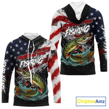 Load image into Gallery viewer, American Flag Northern Pike Hooded Fishing Shirt For Men, Personalized Northern Pike Fishing Apparel