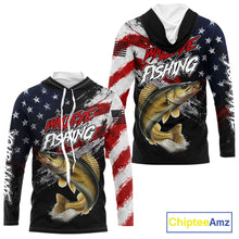 Load image into Gallery viewer, American Flag Walleye Hooded Fishing Shirt For Men, Personalized Walleye Fishing Apparel