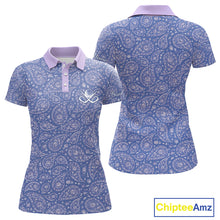 Load image into Gallery viewer, Custom Lavender Paisley Golf Polo For Womens, Personalized Women's Golf Shirt With Name For Mother's Day NHT695