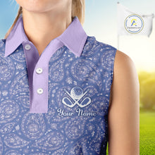 Load image into Gallery viewer, Custom Lavender Paisley Golf Polo For Women, Personalized Womens Sleeveless Golf Shirt With Name For Mother's Day NHT695