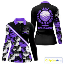 Load image into Gallery viewer, Golf Balls Purple Pattern  Womens Golf Polo Shirts Custom Golf Apparel For Familly Team Shirt NHT710