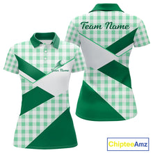 Load image into Gallery viewer, Custom Women’s Green Gingham Plaid Golf Polo Shirts– Personalized Ladies Golf Apparel NHT716