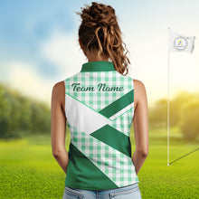 Load image into Gallery viewer, Custom Womens Sleeveless Green Gingham Plaid Golf Polo Shirts– Personalized Ladies Golf Apparel NHT716