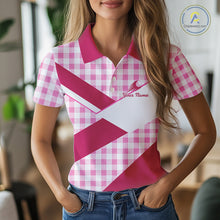Load image into Gallery viewer, Custom Women’s Pink Gingham Plaid Golf Polo Shirts– Personalized Ladies Golf Apparel NHT719