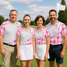 Load image into Gallery viewer, Pink Argyle Plaid Pattern Funny Flamingo Golf Wine Mens Golf Polos Shirt Custom Funny Golf Shirt For Ladies NHT738