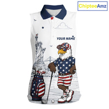 Load image into Gallery viewer, Custom Patriotic Womens Sleeveless Golf Polo Shirt – American Eagle Golf Team Polo With Personalized Name 