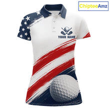 Load image into Gallery viewer, Custom USA Flag Womens Golf Polo Shirt – Patriotic Golf Polo With Personalized Name 